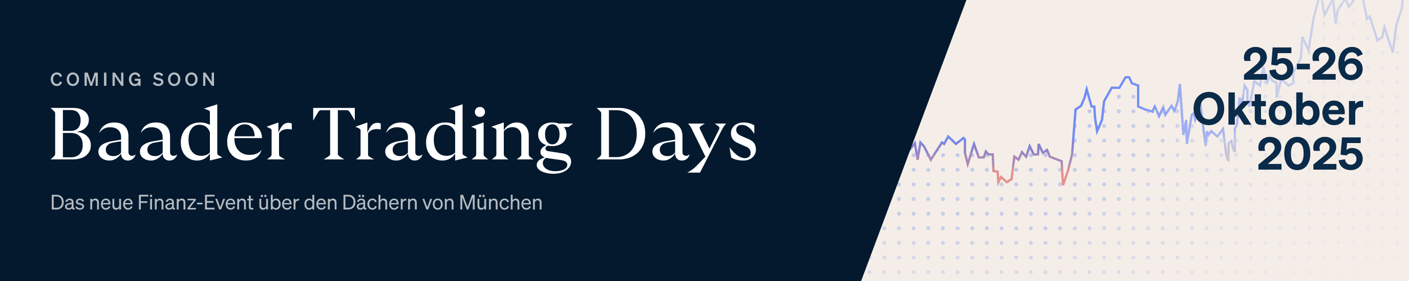 Ankündigungsgrafik für die Baader Trading Days, ein Finanz-Event in München am 25.–26. Oktober 2025.